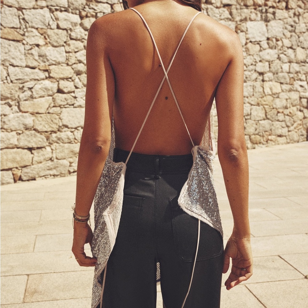 Zara Silver Sequin Backless Camisole